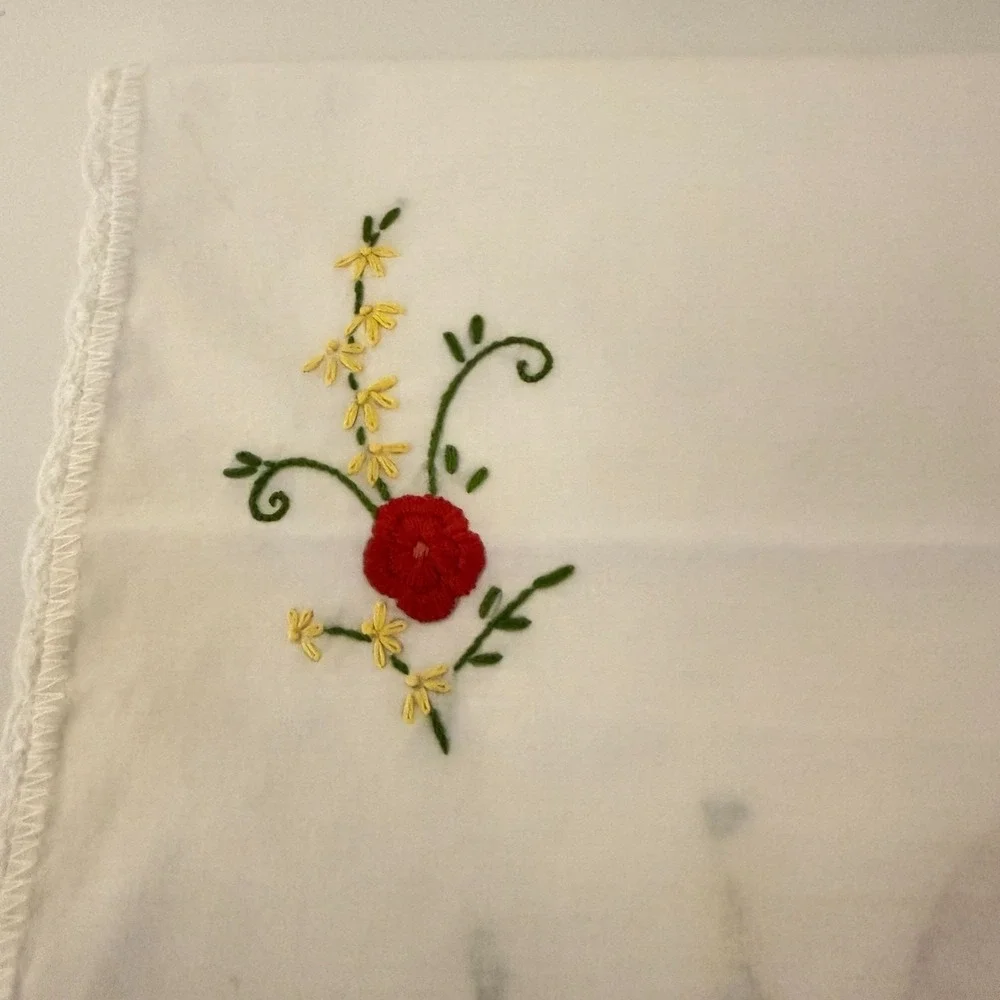 Embroidered‎ Linen Floral Basket Tea Towel Vintage Charm Kitchen Hand Towel